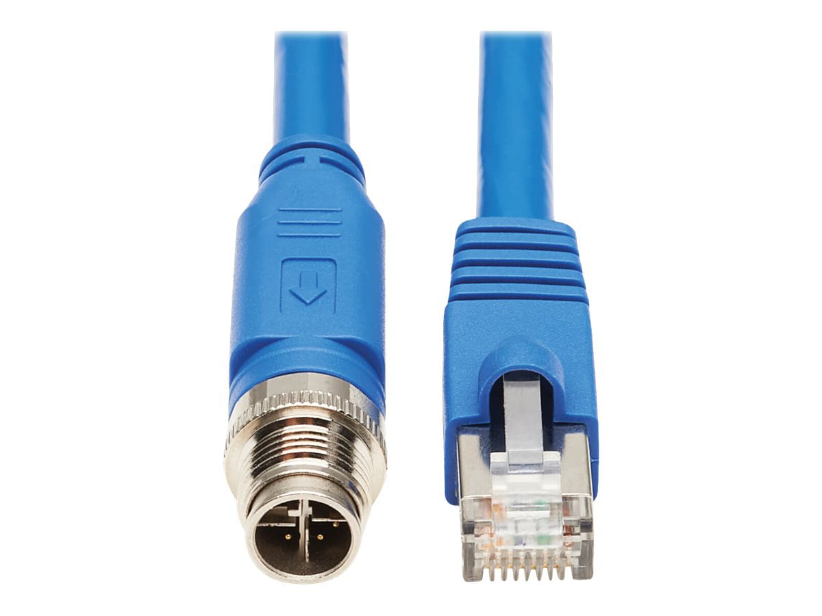 Eaton Tripp Lite Series M12 X-Code Cat6a 10G F/UTP CMR-LP Shielded Ethernet Cable (M12 M/RJ45 M), IP68, PoE, Blue, 2 m