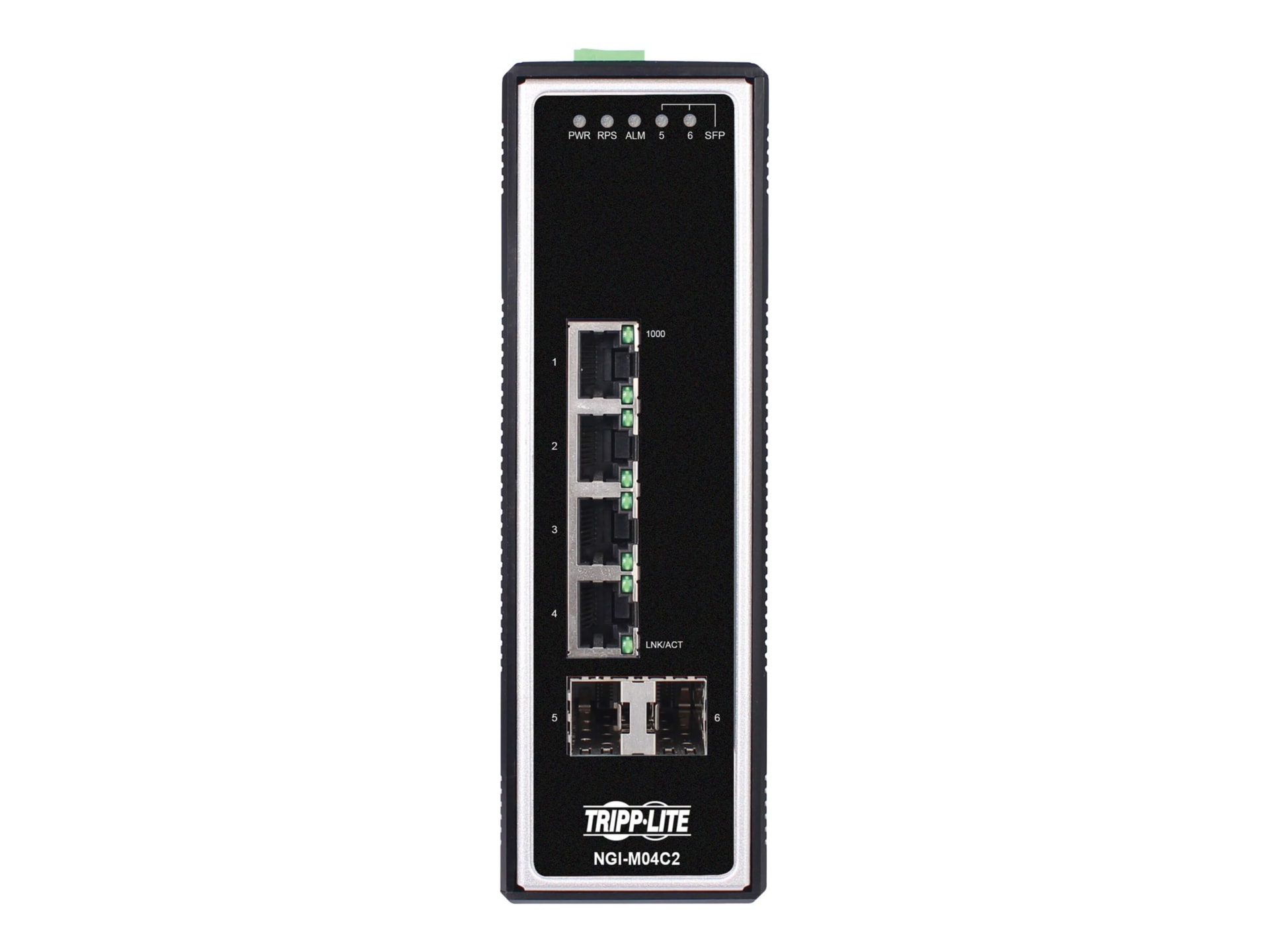 Tripp Lite 4-Port Managed Industrial Gigabit Ethernet Switch 10/100/1000 Mbps, 2 GbE SFP Slots, -40-75°C TAA Compliant
