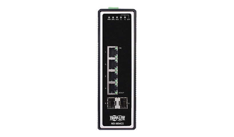 Tripp Lite 4-Port Managed Industrial Gigabit Ethernet Switch 10/100/1000 Mbps, 2 GbE SFP Slots, -40-75°C TAA Compliant