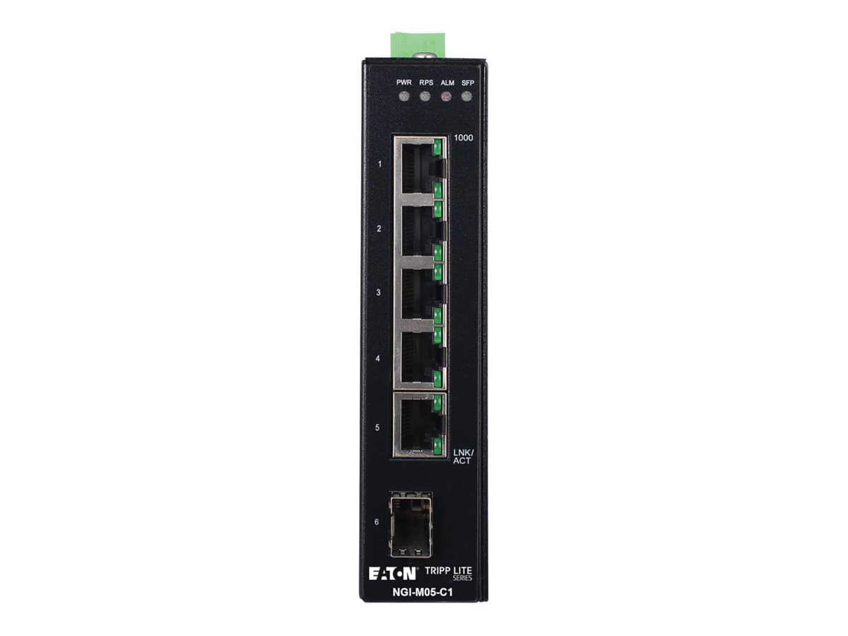 Tripp Lite 5-Port Managed Industrial Gigabit Ethernet Switch - 10/100/1000 Mbps, GbE SFP Slot, -40-75°C TAA Compliant