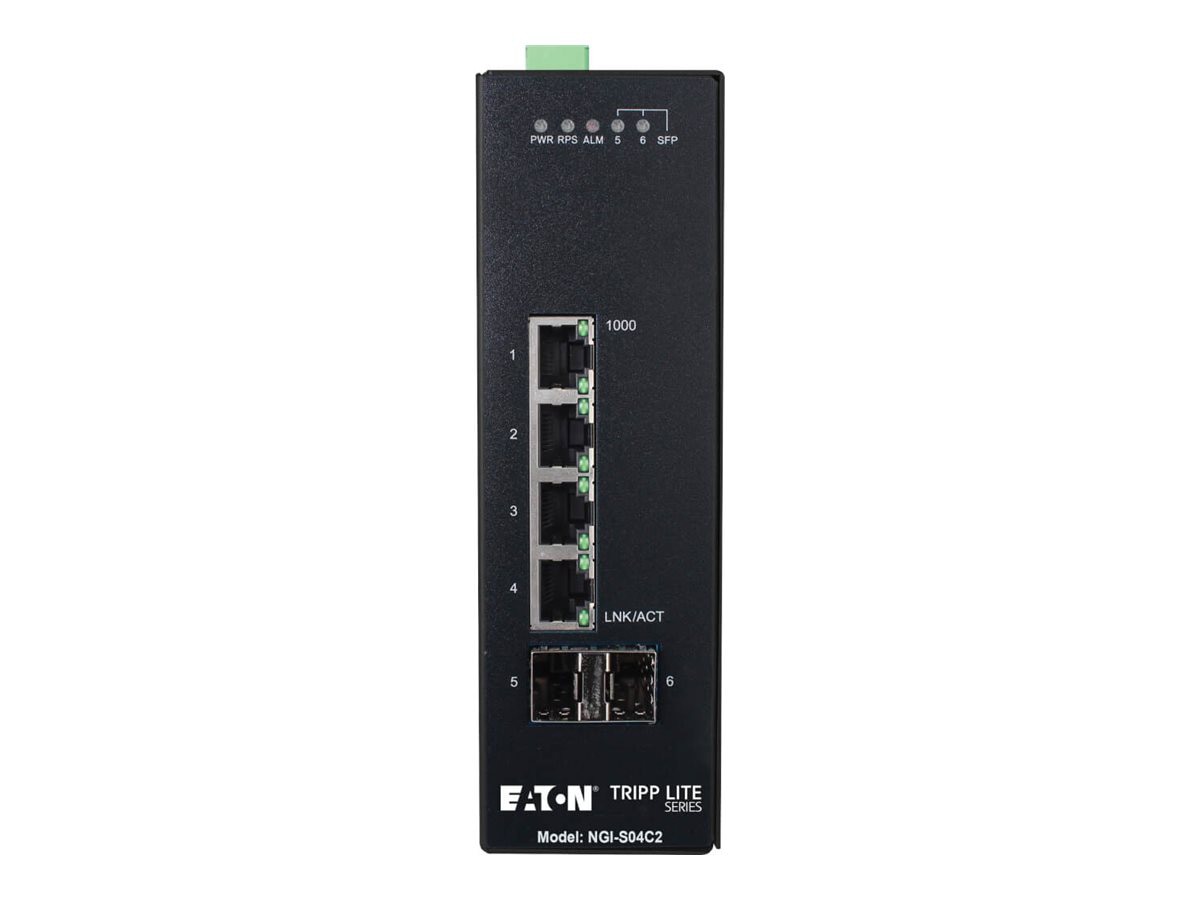 Tripp Lite 4-Port Lite Managed Industrial Gigabit Ethernet Switch 10/100/1000Mbps 2 GbE SFP Slots -10-60°C TAA Compliant