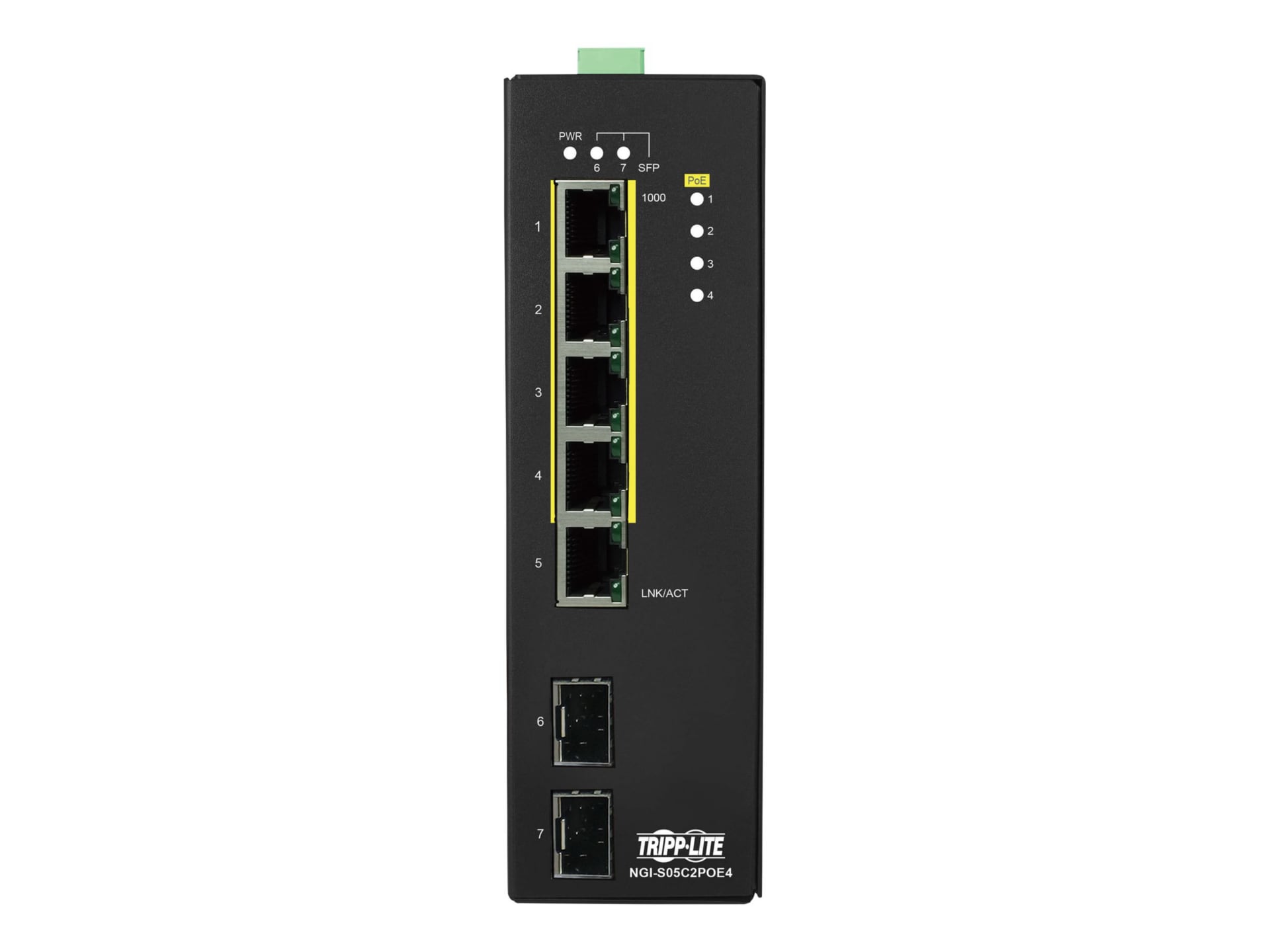 Tripp Lite 5-Port Lite Managed Industrial Gigabit Ethernet Switch -  10/100/1000 Mbps, PoE+ 30W, 2 GbE SFP Slots, -10° to