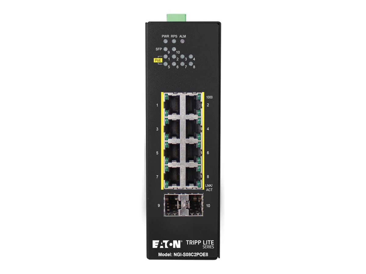 Eaton Tripp Lite series 8-Port Lite Managed Industrial Gigabit Ethernet Switch - 10/100/1000 Mbps, PoE+ 30W, 2 GbE SFP