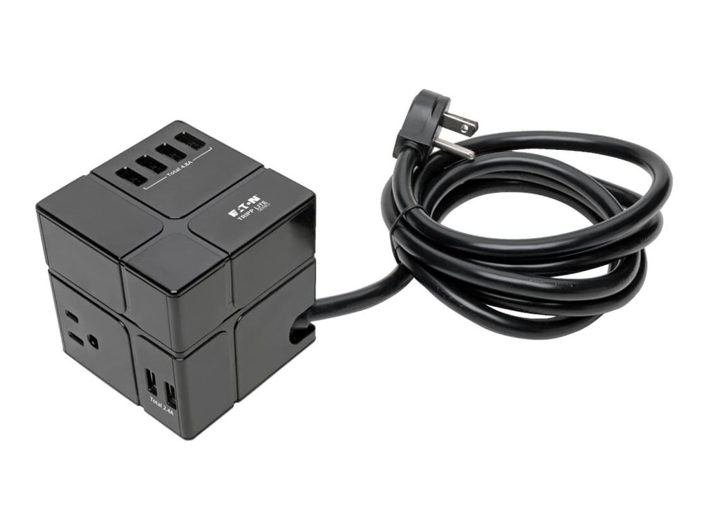 Eaton Tripp Lite Series Safe-IT 3-Outlet Cube Surge Protector - 5-15R Outlets, 6 USB Ports, 8 ft. (2.4 m) Cord,