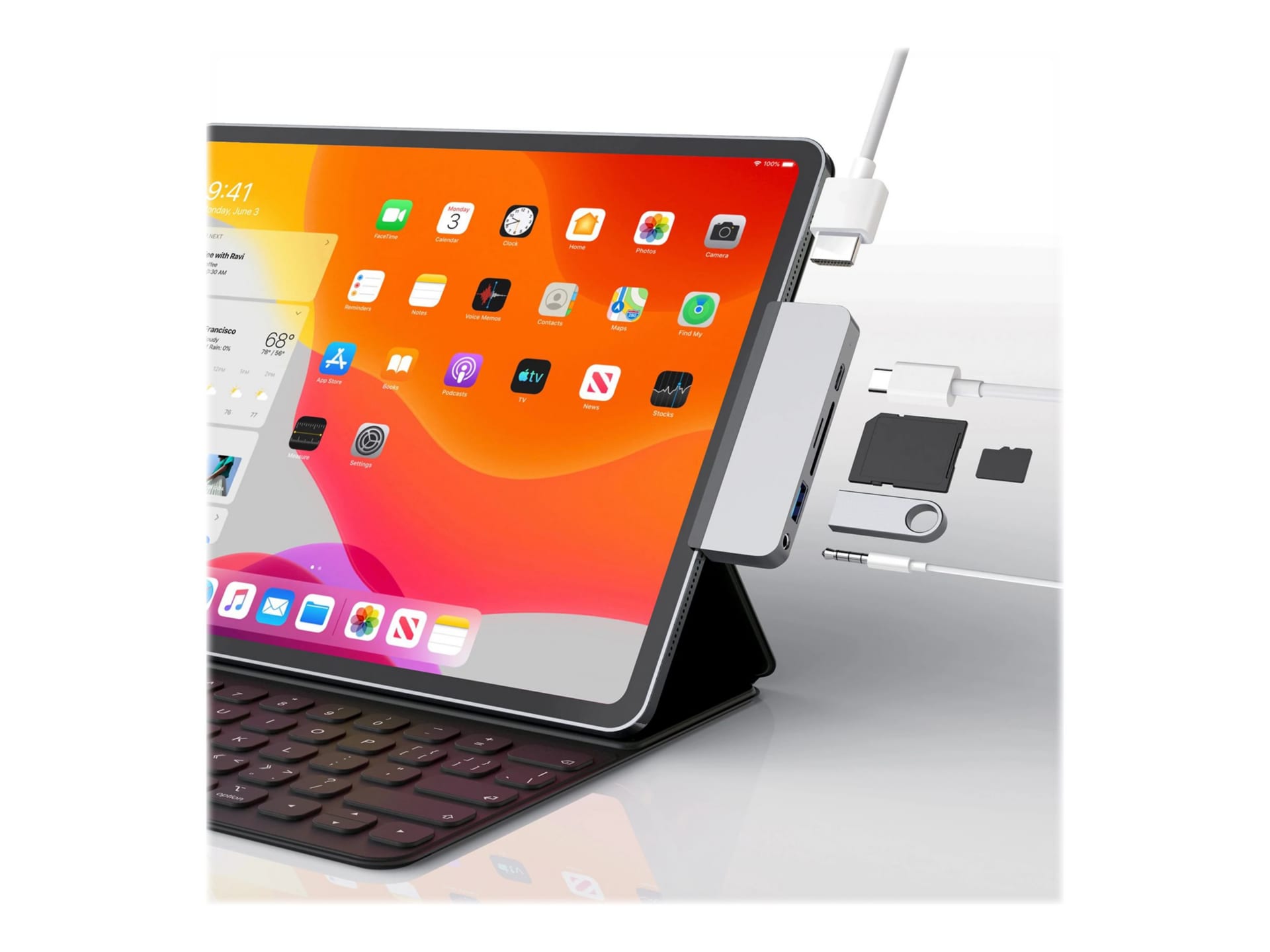 Hyper 6-in-1 USB-C Hub for iPad Pro/Air - Silver