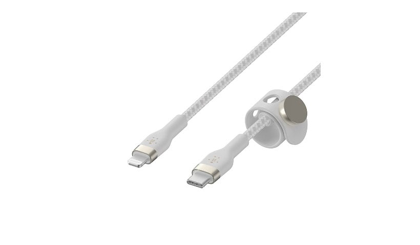 Belkin 20W USB-C to Lightning Cable - 480 Mbps - Silicone, Braided - M/M - 9.8ft/3m - White