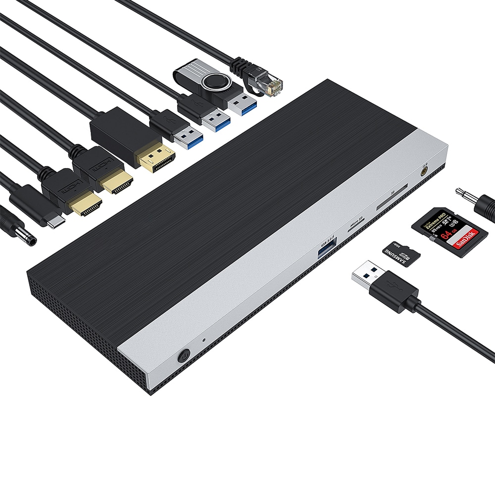 4XEM USB-C Triple Display Docking Station with Power Delivery (2HDMI + 1DP) - docking station - USB-C - 2 x HDMI, DP -