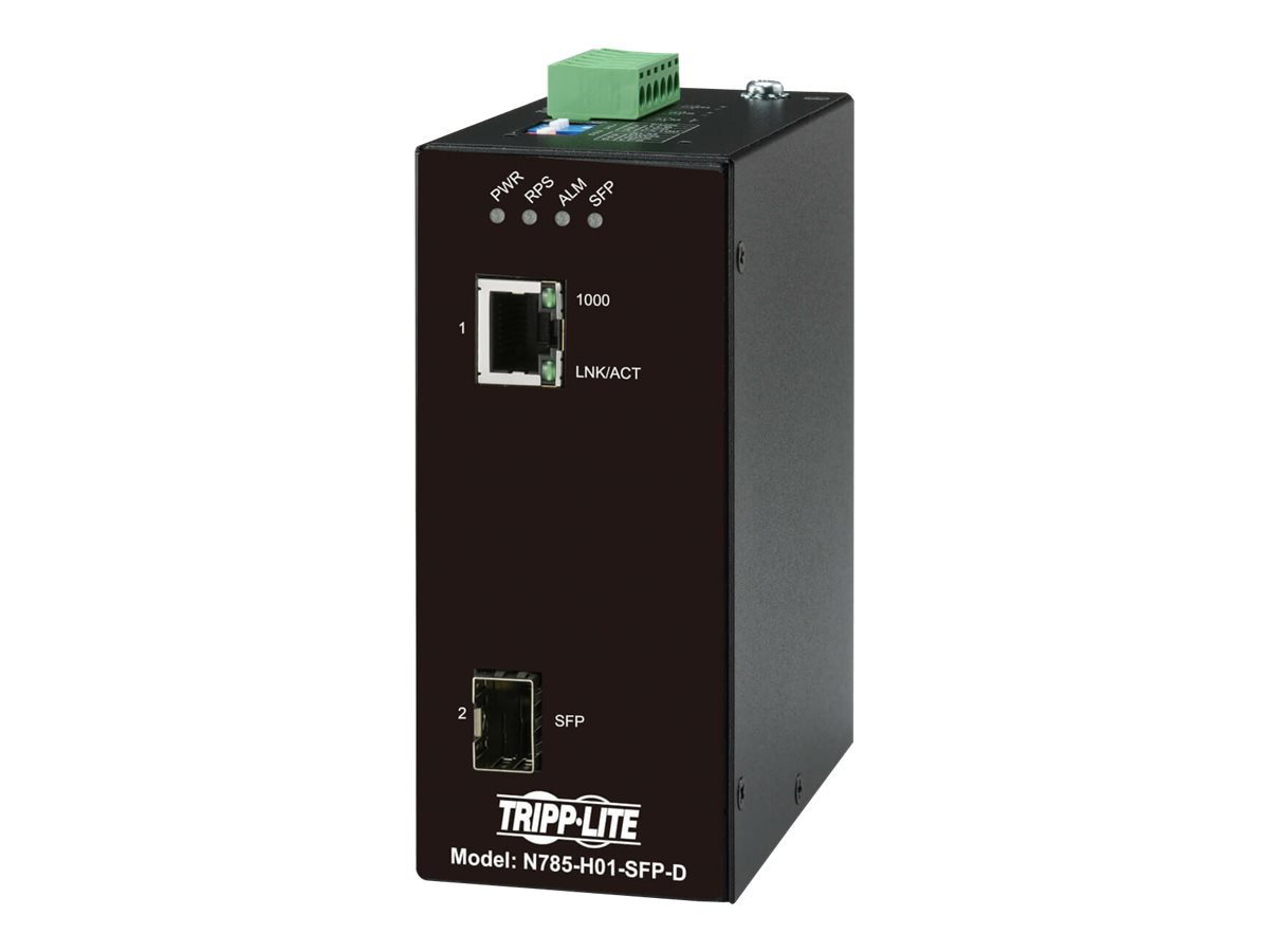 Tripp Lite Hardened Gigabit Copper to Fiber Media Converter - 10/100/1000 Mbps, RJ45/SFP, -10° to 60°C, DC Power - fiber