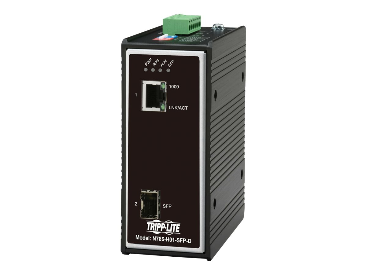 Tripp Lite Industrial Gigabit Copper to Fiber Media Converter - 10/100/1000 Mbps, RJ45/SFP, -40° to 75°C, DC Power -
