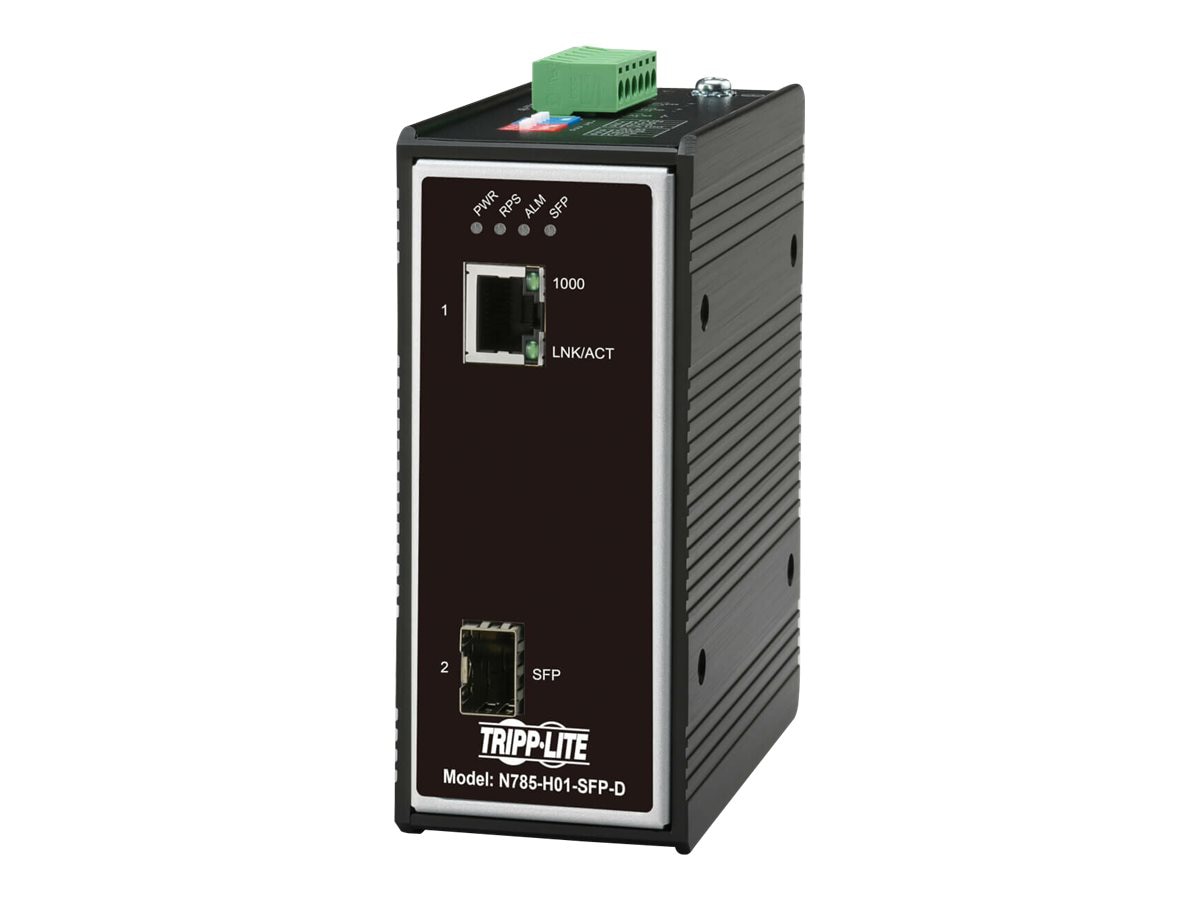 Eaton Tripp Lite Series Industrial Gigabit Copper to Fiber Media Converter - 10/100/1000 Mbps, RJ45/SFP, -40° to 75°C,