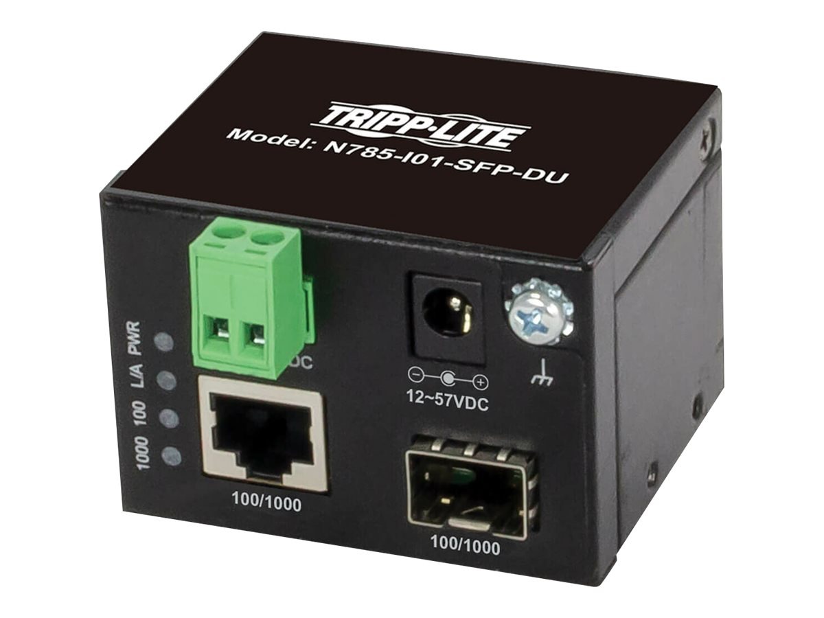 Tripp Lite Unmanaged Industrial Gigabit Copper to Fiber Media Converter -  10/100/1000 Mbps, RJ45/SFP, -40° to 75°C, DC