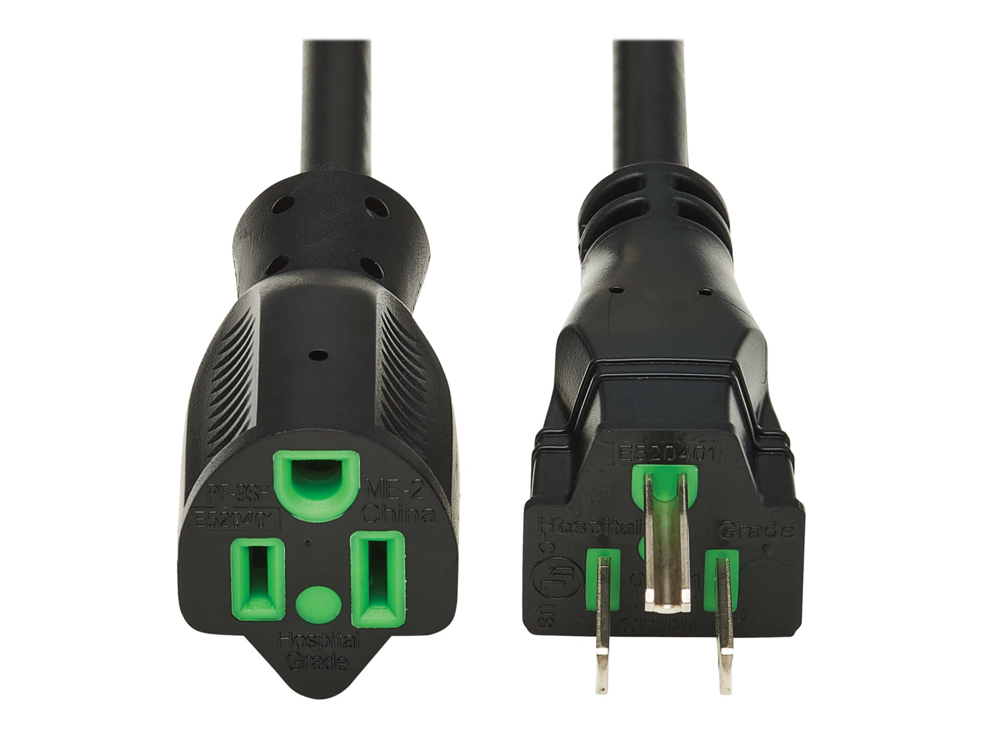 Eaton Tripp Lite Series Safe-IT Antibacterial Hospital-Grade Extension Cord, 5-15P to 5-15R - Green Dot, 13A, 125V, 16