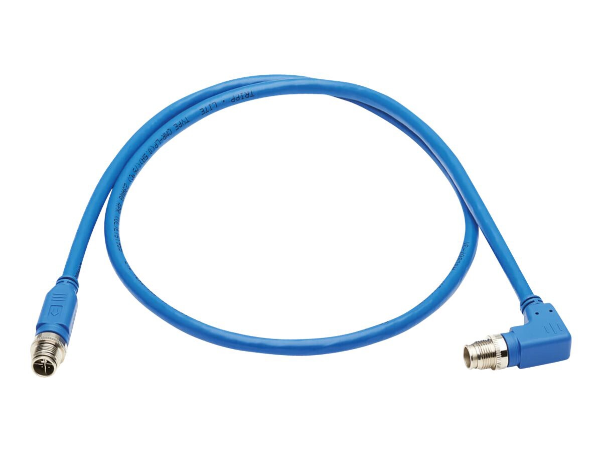 Tripp Lite Ethernet Cable Shielded M12 XCode Cat6a Right-Angle M/M Blue 1M