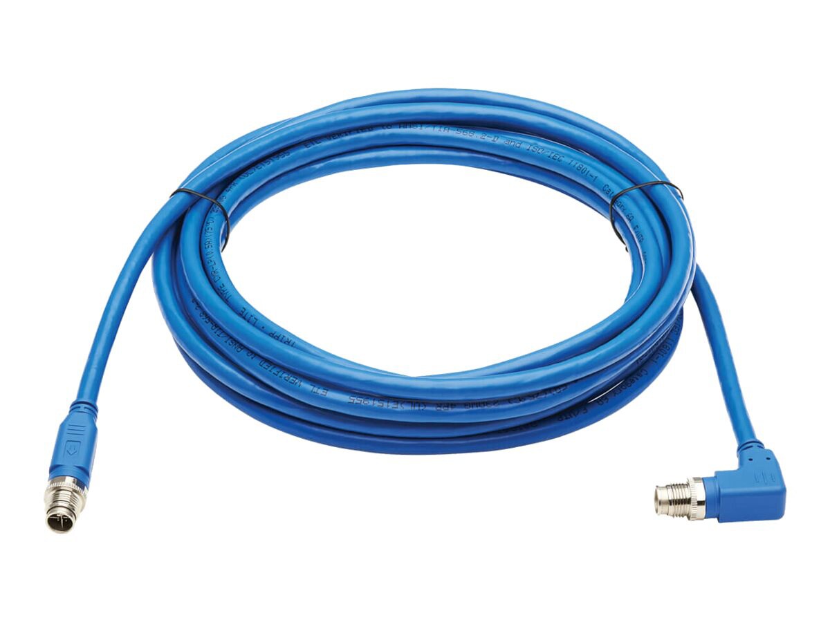 Eaton Tripp Lite Series M12 X-Code Cat6a 10G F/UTP CMR-LP Shielded Ethernet Cable (Right-Angle M/M), IP68, PoE, Blue, 5