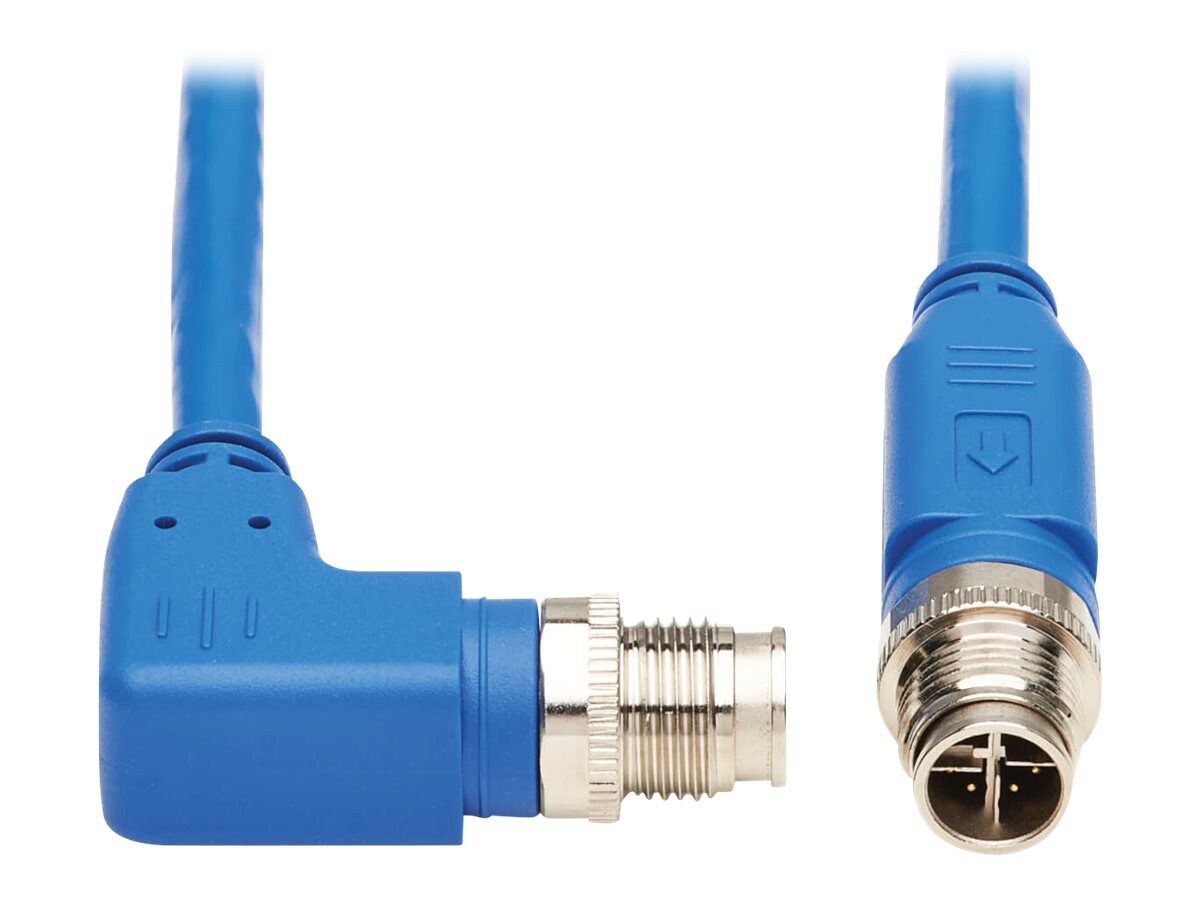 Eaton Tripp Lite Series M12 X-Code Cat6 1G UTP CMR-LP Ethernet Cable (Right-Angle M/M), IP68, PoE, Blue, 1 m (3.3 ft.) -