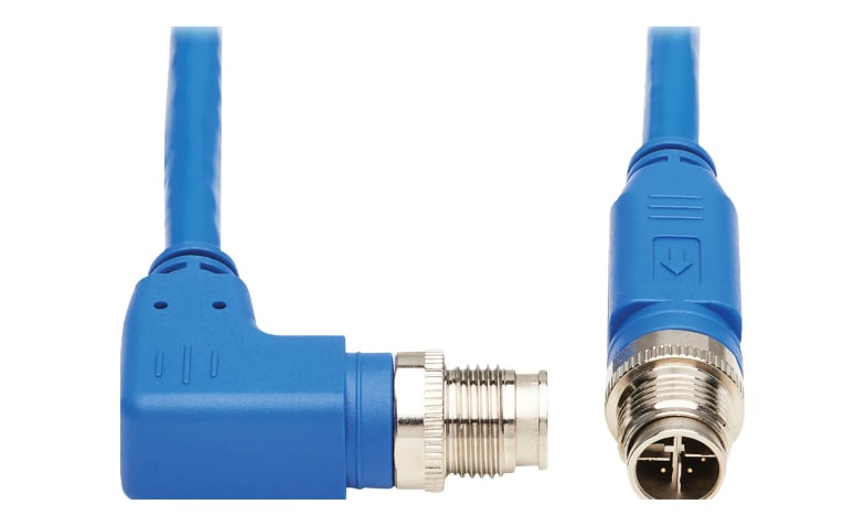 Eaton Tripp Lite Series M12 X-Code Cat6 1G UTP CMR-LP Ethernet Cable  (Right-Angle M/M), IP68, PoE, Blue, 10 m (32.8 ft.)