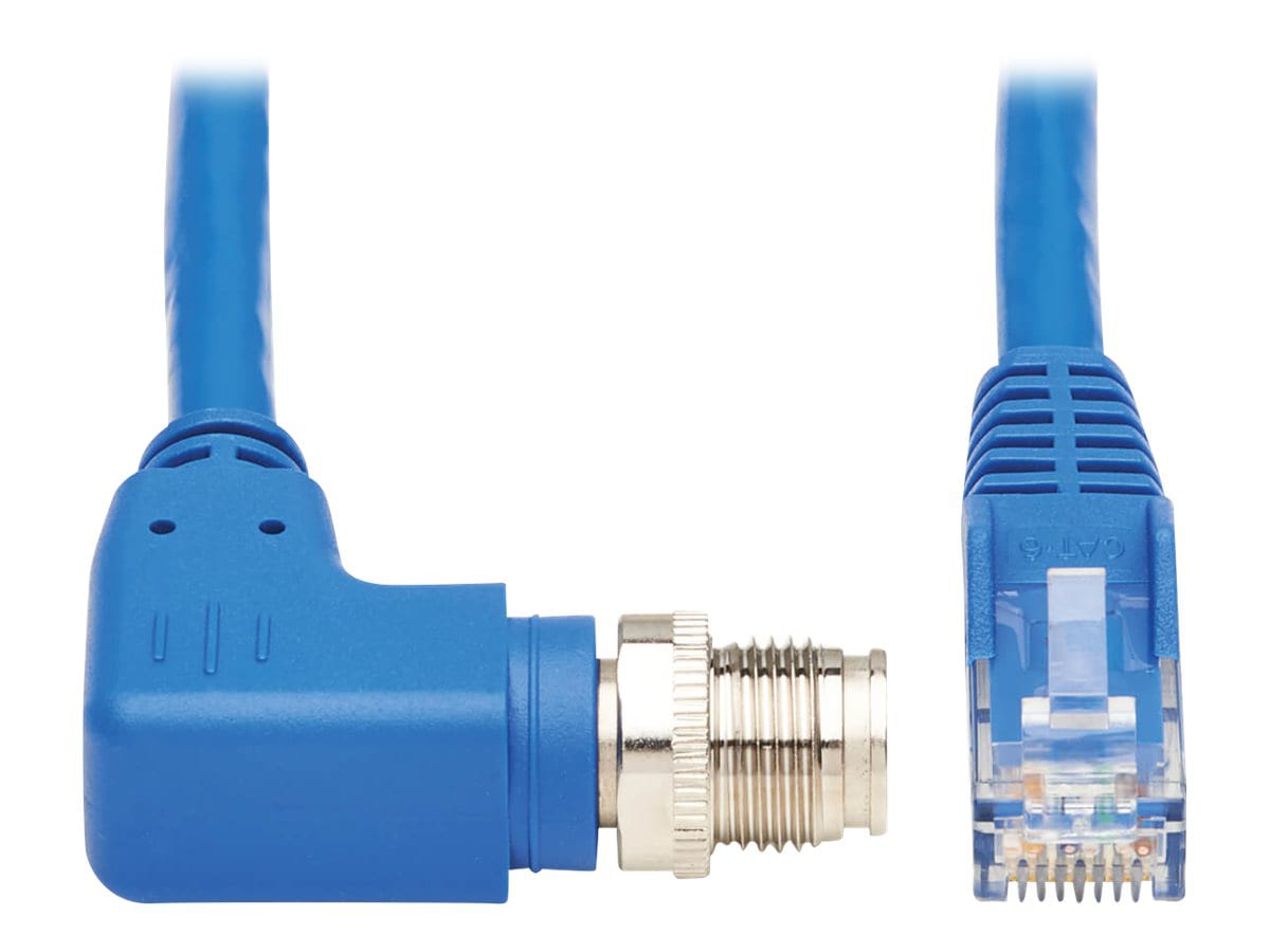 Eaton Tripp Lite Series M12 X-Code Cat6 1G UTP CMR-LP Ethernet Cable (Right-Angle M12 M/RJ45 M), IP68, PoE, Blue, 1 m