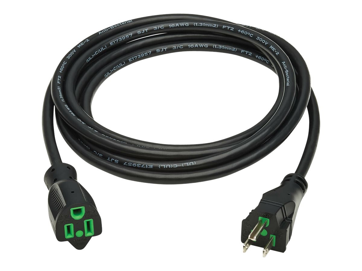 Eaton Tripp Lite Series Safe-IT Antibacterial Hospital-Grade Extension Cord, 5-15P to 5-15R - Green Dot, 13A, 125V, 16