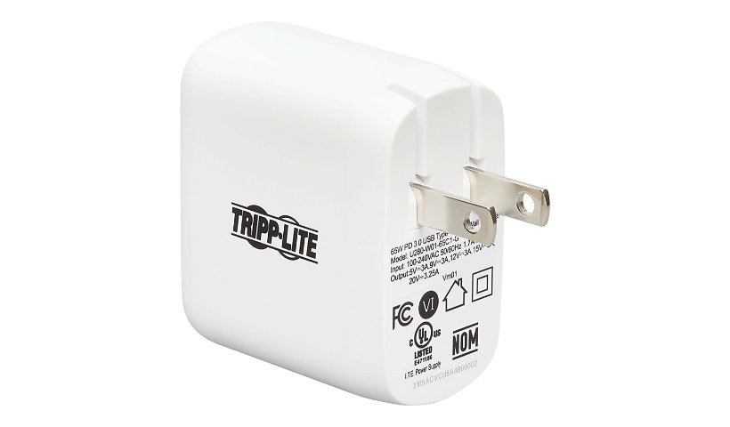 Tripp Lite Compact USB-C Wall Charger - GaN Technology, 65W PD Charging, White adaptateur secteur - 24 pin USB-C - 65 Watt