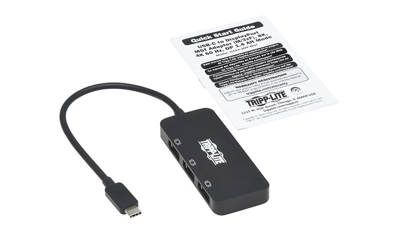 Tripp Lite USB C Adapter, Triple Display - 4K 60 Hz DisplayPort, 8K, HDR, 4:4:4, HDCP 2,2, DP 1,4 Alt Mode, Black -
