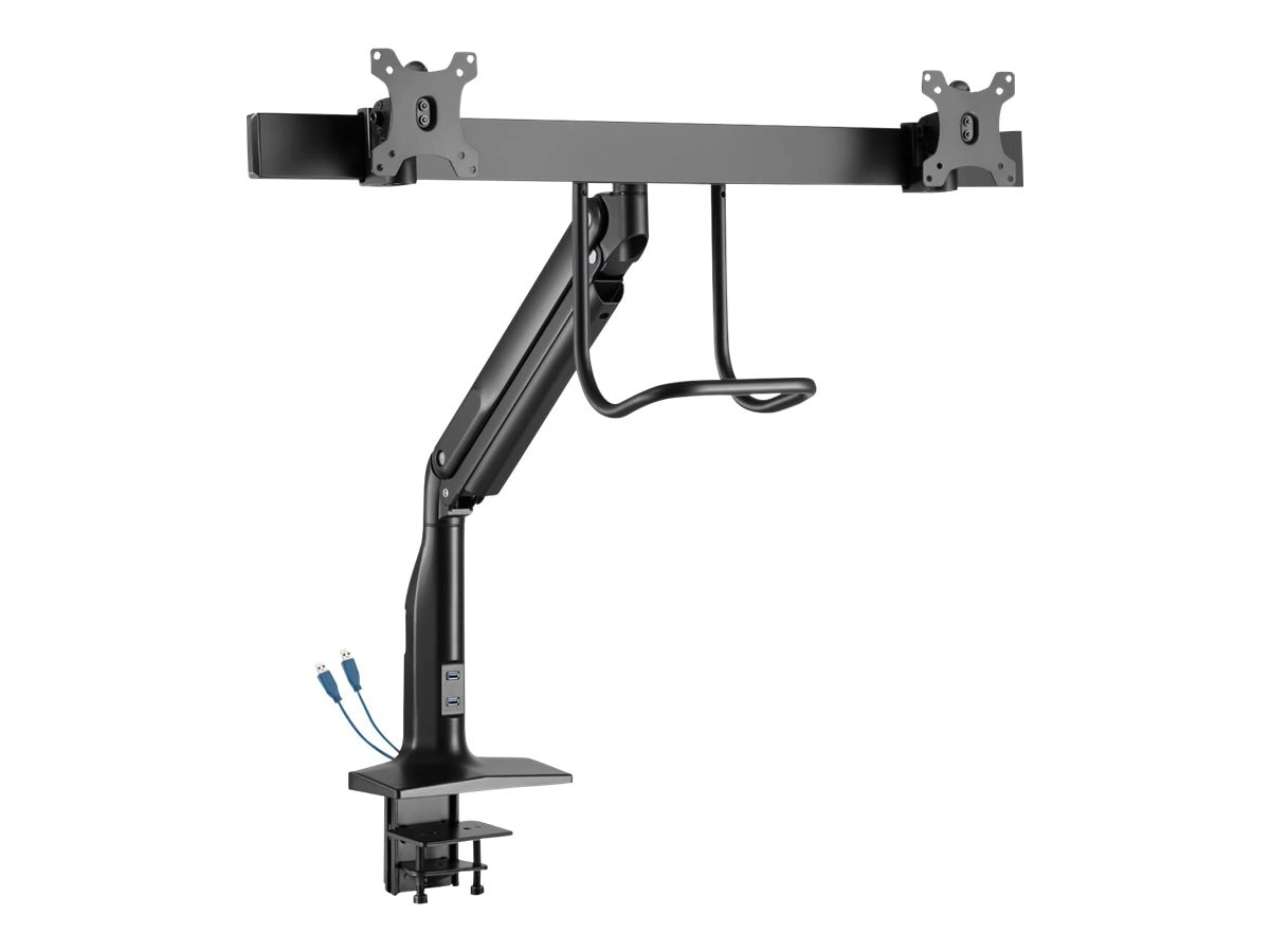 Tripp Lite Safe-IT Precision-Placement Dual-Display Desk Clamp with Antimicrobial Tape for 17" to 35" Displays, USB