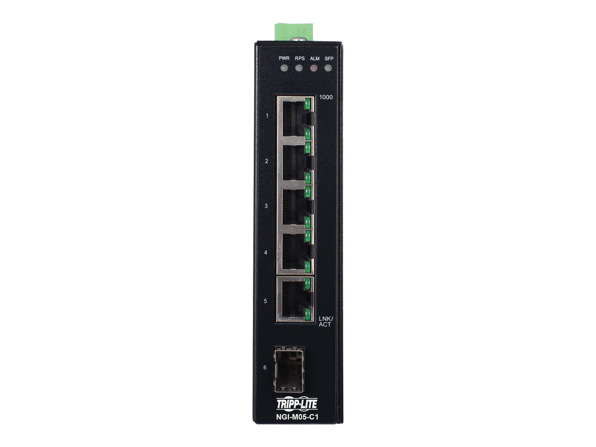 Tripp Lite 5-Port Managed Industrial Gigabit Ethernet Switch - 10/100/1000 Mbps, GbE SFP Slot, -40° to 75°C, DIN Mount -