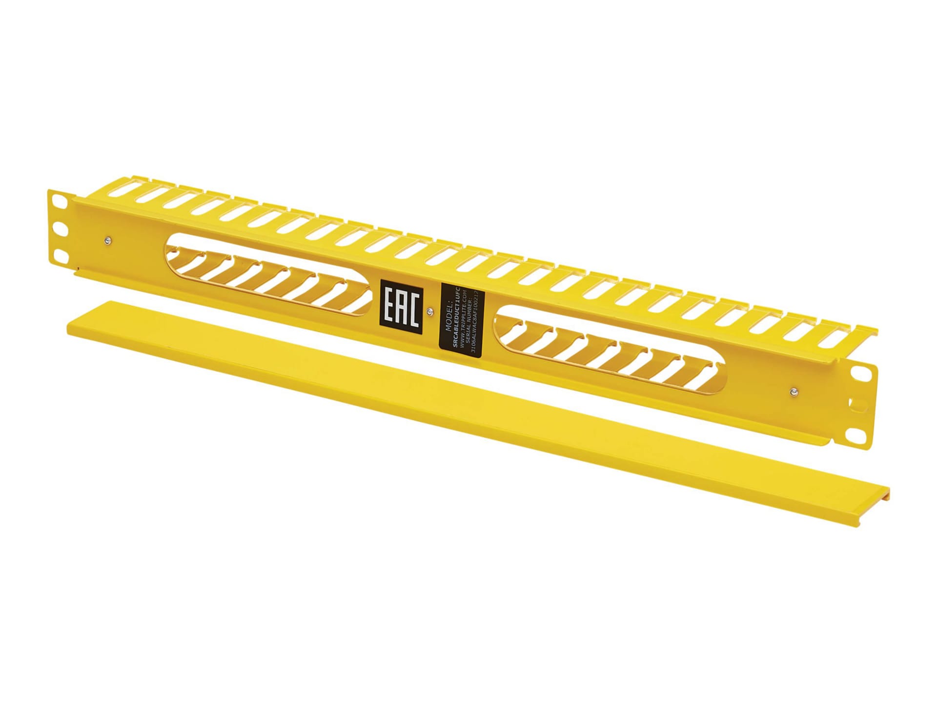 Tripp Lite Horizontal Cable Manager - Finger Duct with Cover, Yellow, 1U - rack cable management duct with cover