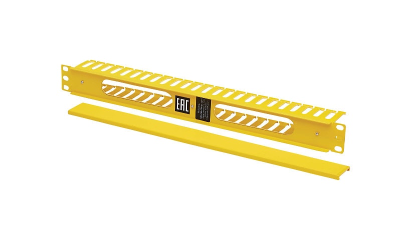 Tripp Lite Horizontal Cable Manager - Finger Duct with Cover, Yellow, 1U - rack cable management duct with cover