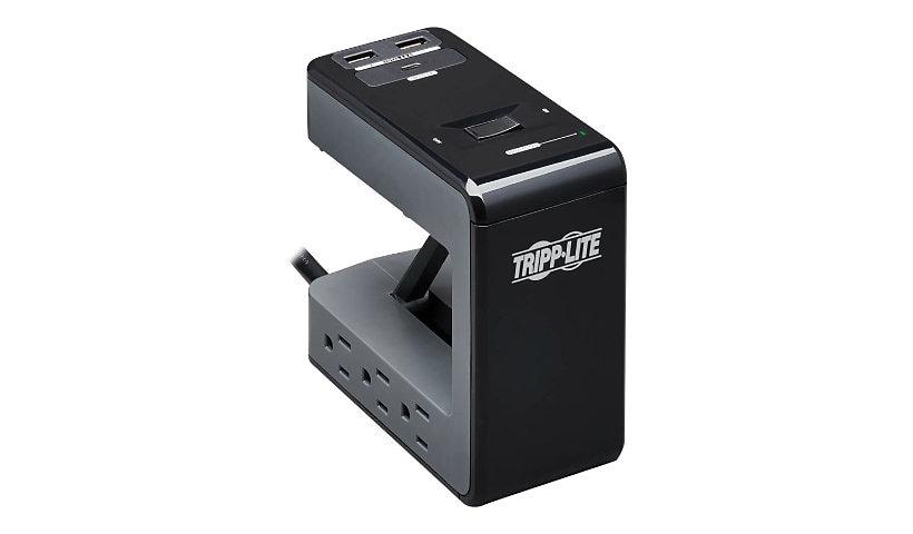 Tripp Lite Safe-IT 6-Outlet Clamp Surge Protector - 5-15R Outlets, 3 USB Ports, 8 ft. (2.4 m) Cord, Antimicrobial