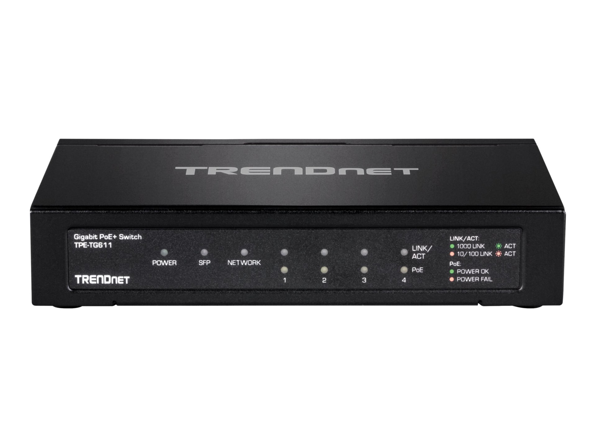 TRENDnet 6-port Gigabit Poe+ Switch; TPE-TG611; 4 X Gigabit Poe+ Ports; 1 X