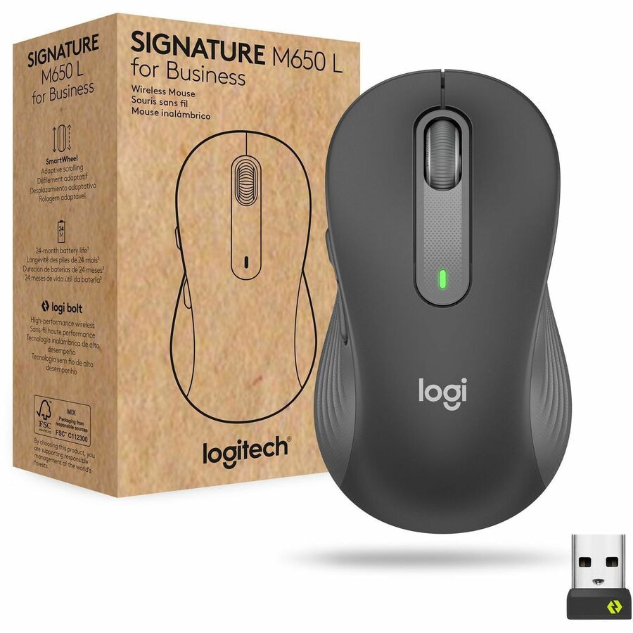 Logitech Signature M650 Right-Handed USB Receiver Wireless Mouse, Graphite  