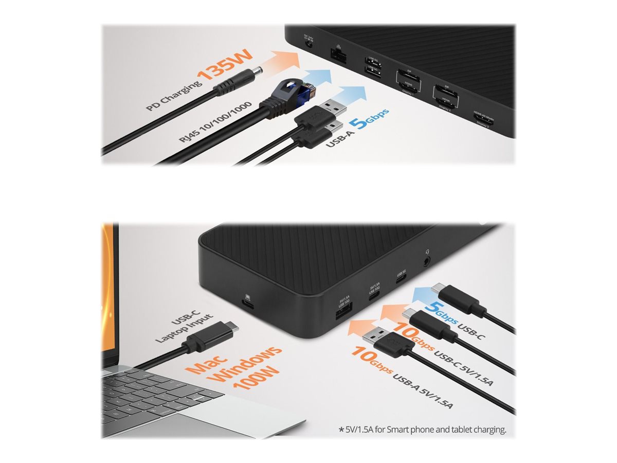 Thumbnail 7 of 7 for SIIG Triple Hybrid 4K Video Docking Station with PD Charging - docking station - USB-C - 3 x HDMI, 2 x DP - 1GbE