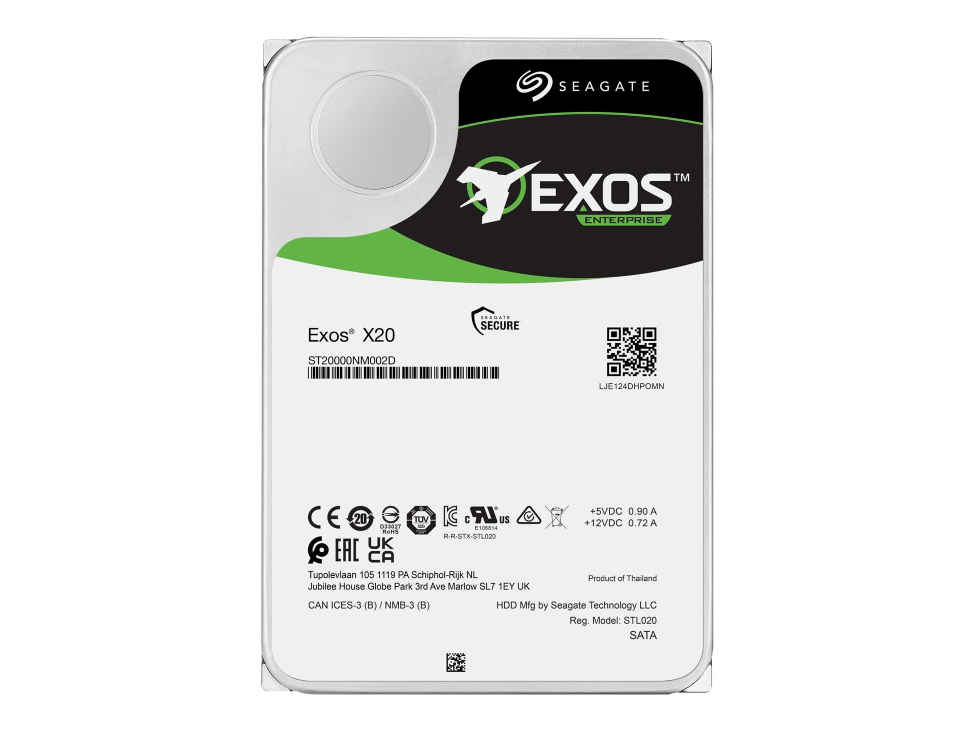 Seagate Exos X20 ST18000NM004D - hard drive - 18 TB - SATA 6Gb/s