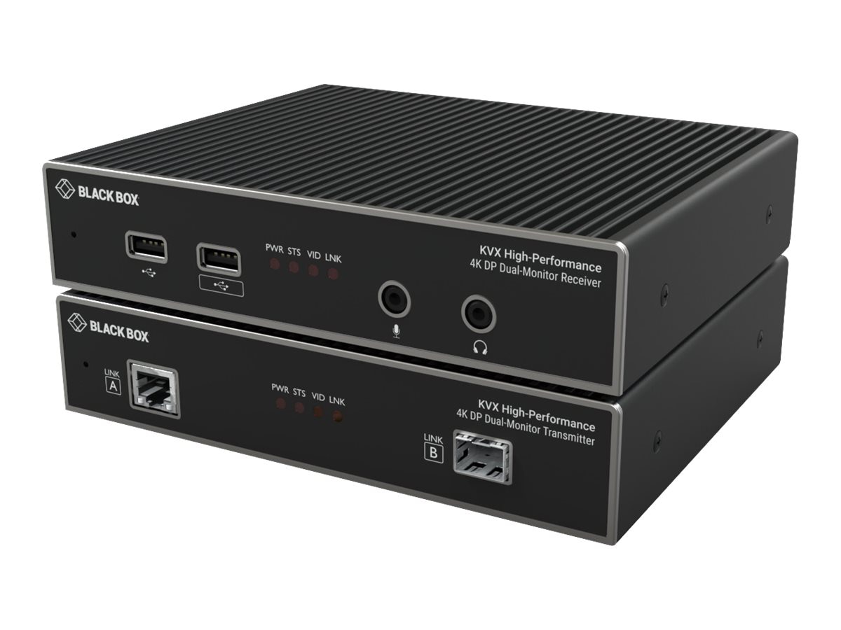 Black Box KVM EXT CATx/Fiber DH,4K DP USB 2.0 Hub Serial Audio Local Video