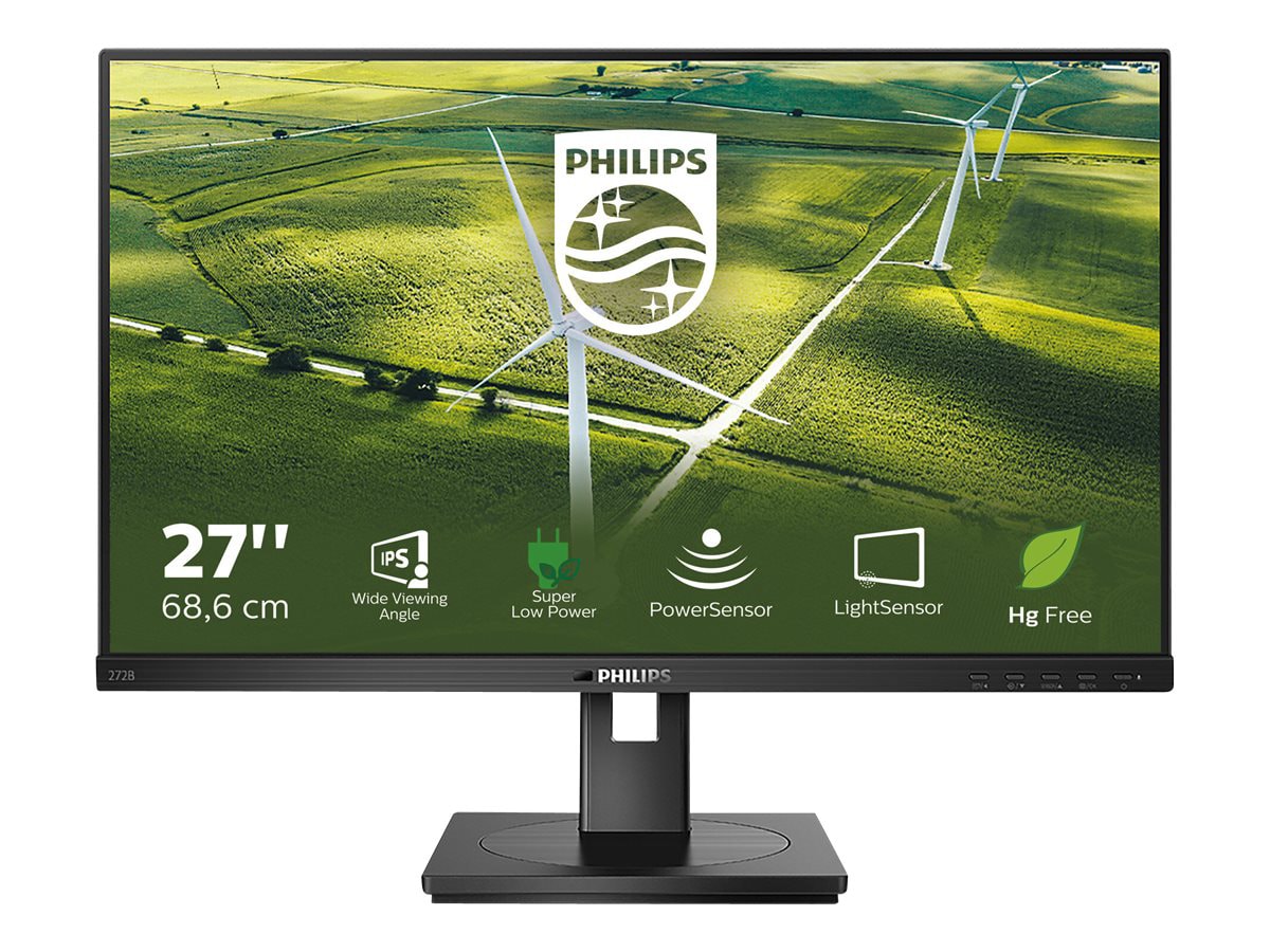 PHILIPS 272B1G - 27" Monitor, LED, FHD (1920x1080), VGA, DVI, HDMI, DP, USB-Hub, EPEAT, 4 Year Manufacturer Warranty