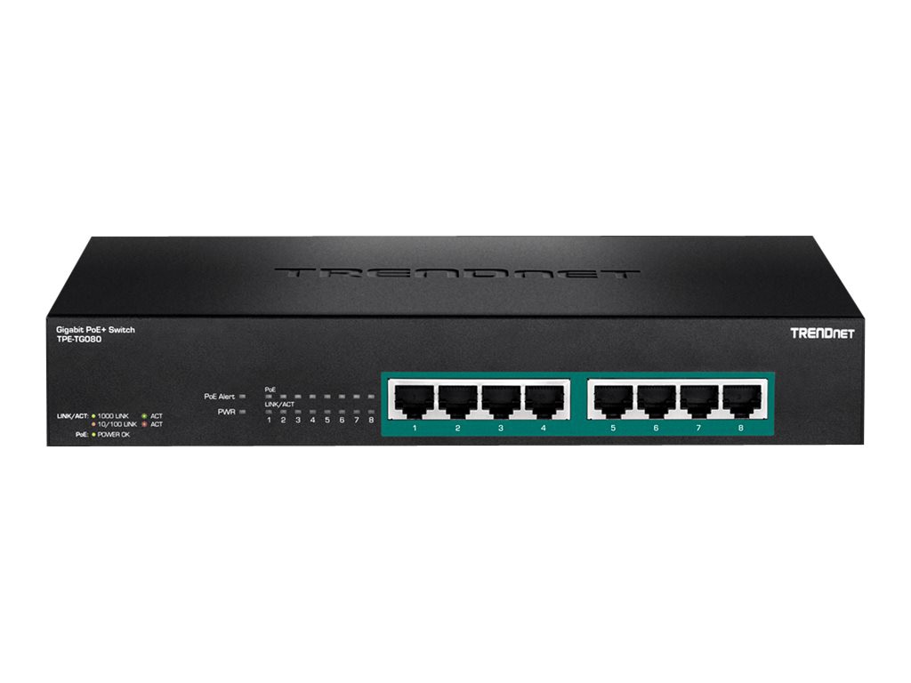 TRENDnet 8-Port Gigabit Full Power Poe+ Switch; 8 x Gigabit PoE+ Ports; 240