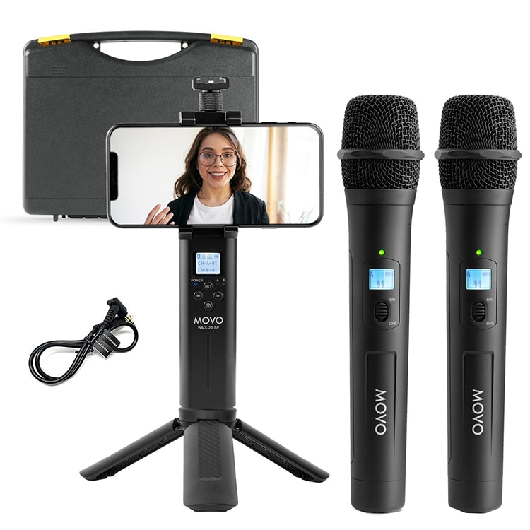 Movo UHF Dual 2x Handheld Wireless Mic Kit for Interviews