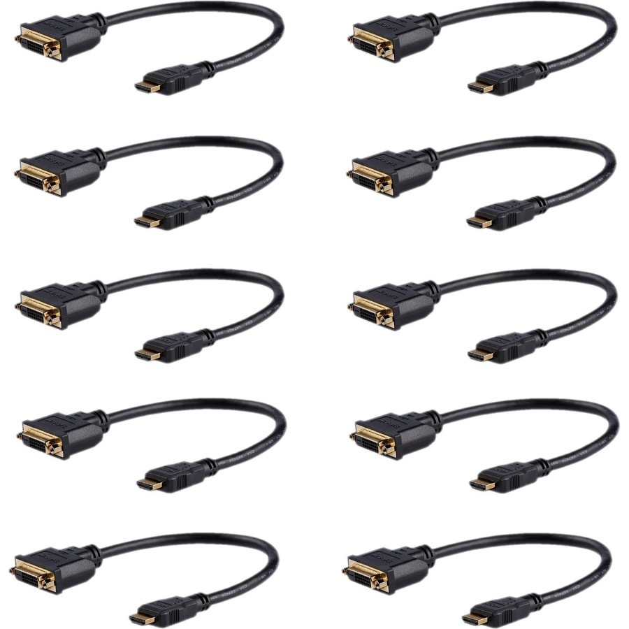 StarTech.com 8in (20cm) HDMI to DVI Adapter 1920x1200p 10 Pack HDMI Male to DVI-D Female Cable