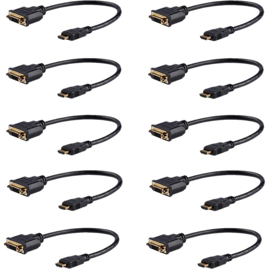 Main image 1 for StarTech.com 8in (20cm) HDMI to DVI Adapter, DVI-D to HDMI (1920x1200p), 10 Pack, HDMI Male to DVI-D Female Cable, HDMI