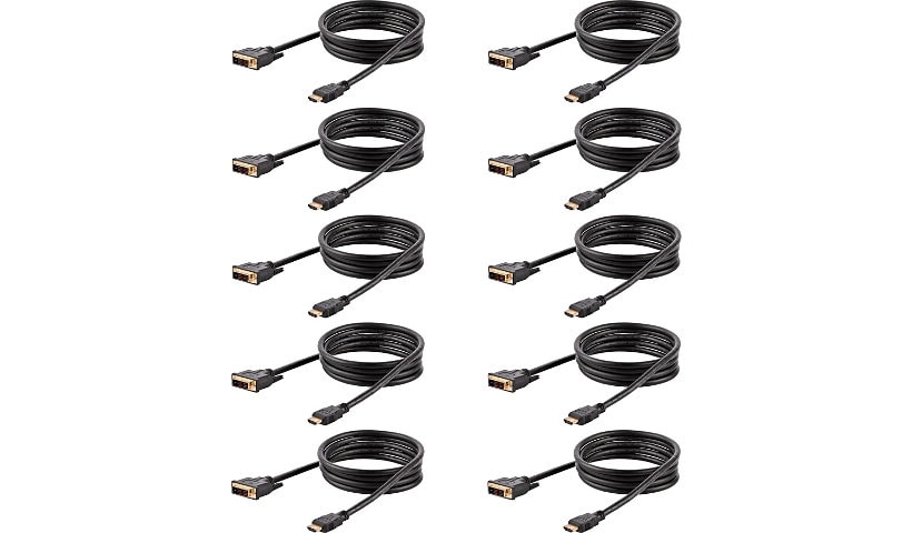 StarTech.com 6ft/1.8m HDMI to DVI Cable DVI-D to HDMI Display Cable Adapter 10 Pack Black M/M