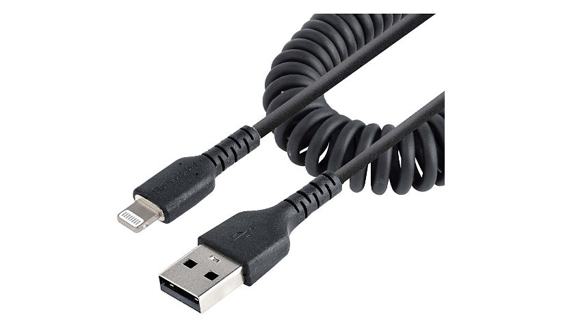 StarTech.com 1m (3ft) USB to Lightning Cable, MFi Certified, Coiled iPhone Charger Cable, Black, TPE
