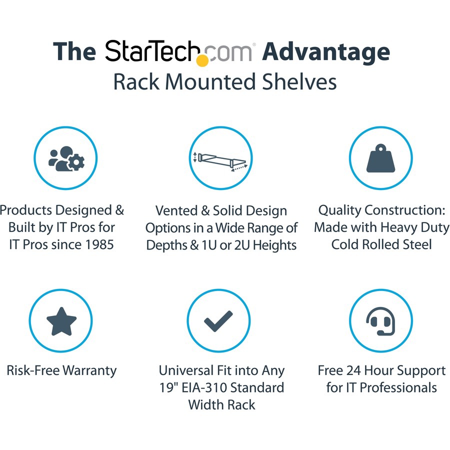 Thumbnail 3 of 10 for StarTech.com 1U Server Rack Cabinet Shelf - Fixed 12" Deep Cantilever Rackmount Tray for 19" Data/AV/Network Enclosure