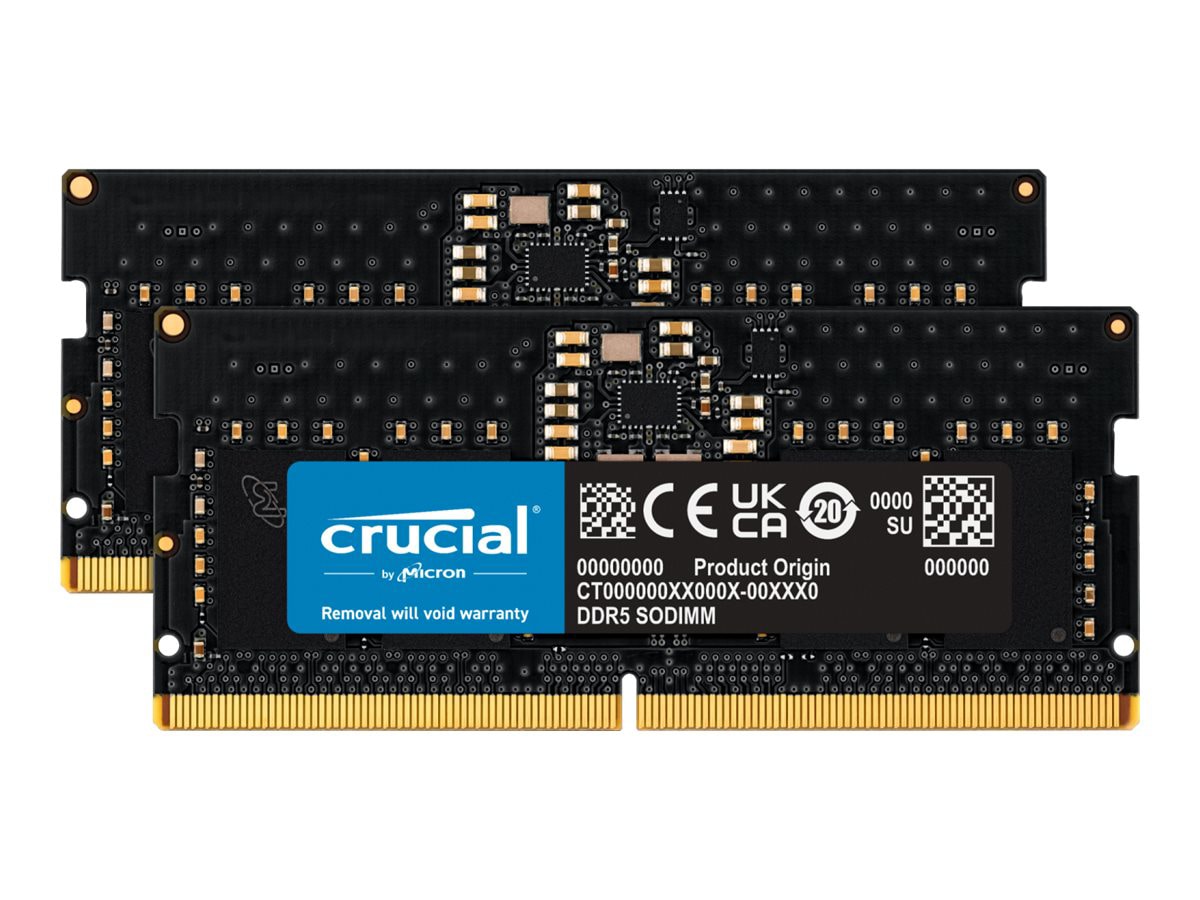 Crucial - DDR5 - kit - 16 GB: 2 x 8 GB - SO-DIMM 262-pin - 4800 MHz /  PC5-38400 - unbuffered