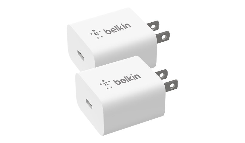 Belkin 20W Portable USB-C Wall Charger - 1xUSB-C - Fast Charging - Power Adapter - White (2 Pack)