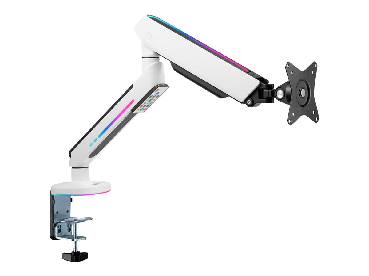 SIIG Premium Single-Monitor Arm Desk Mount with Gaming RGB Lighting - mounting kit - for monitor - RGB lighting - white