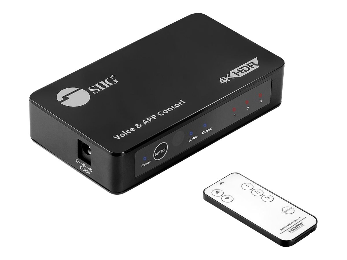 SIIG 3x1 HDMI Switch with IR & Voice APP Control - video/audio switch - with IR and voice app control - 3 ports