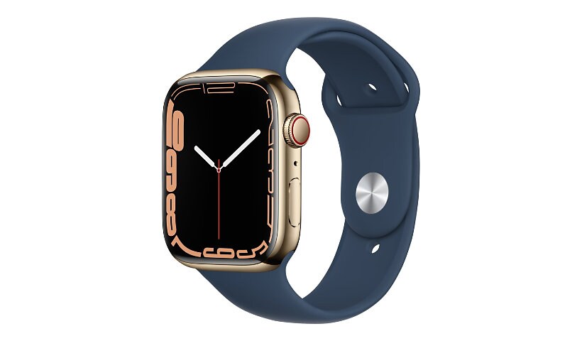 Apple Watch Series 7 (GPS + Cellular) - gold stainless steel - smart watch with sport band - abyss blue - 32 GB