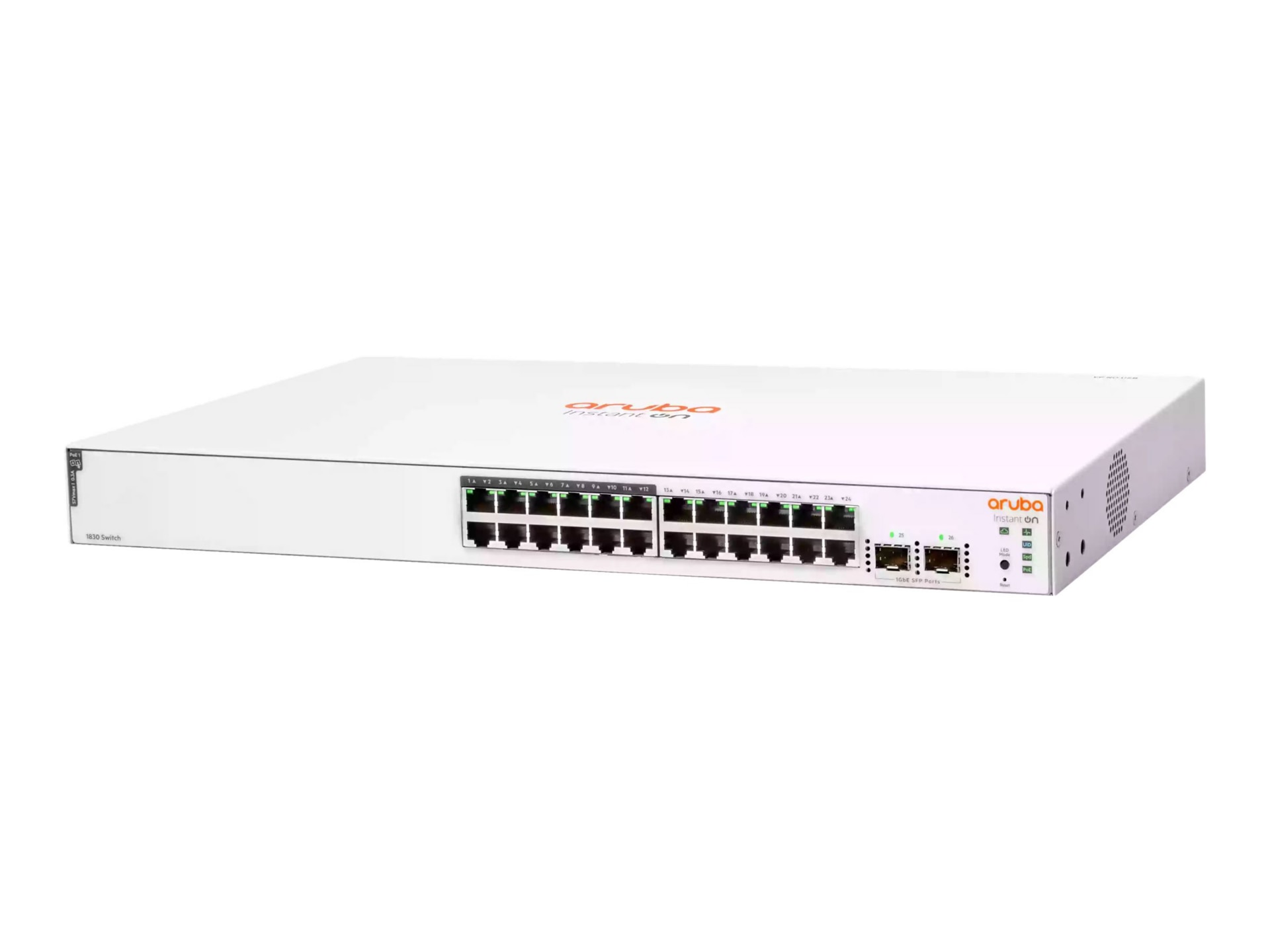 HPE Aruba Instant On 1830 24G 12p Class4 PoE 2SFP 195W Switch - switch - 24 ports - smart - rack-mountable