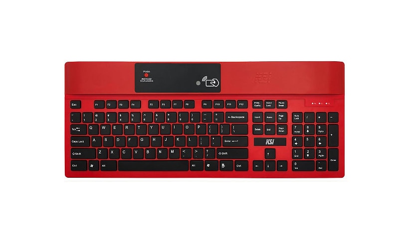 Key Source International 1700 SX Series KSI-1700 SX HB-21 RED - keyboard - with RFIDeas WaveID Plus proximity card