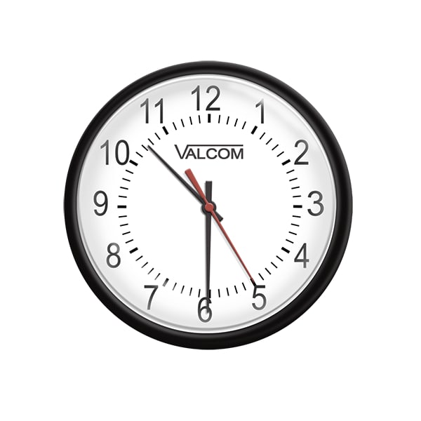Valcom V-AW12B - clock - quartz - wall mountable - 12.01 in - black - frame: white